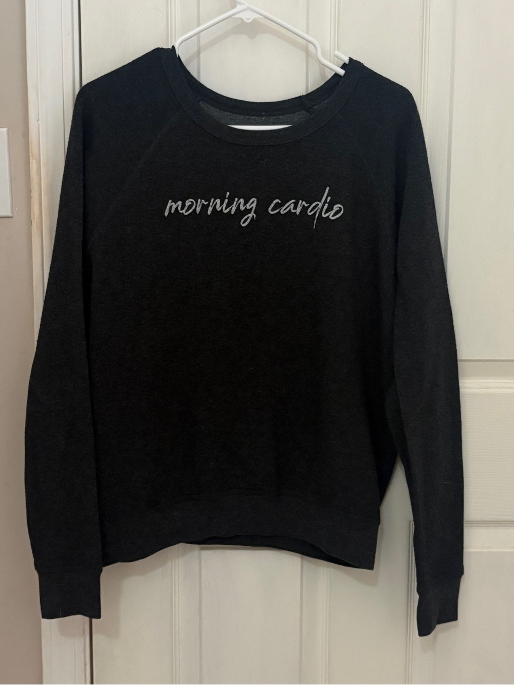 “Morning Cardio”/“Evening Carbs” Fleece Lined Sweatshirt in Charcoal Grey
